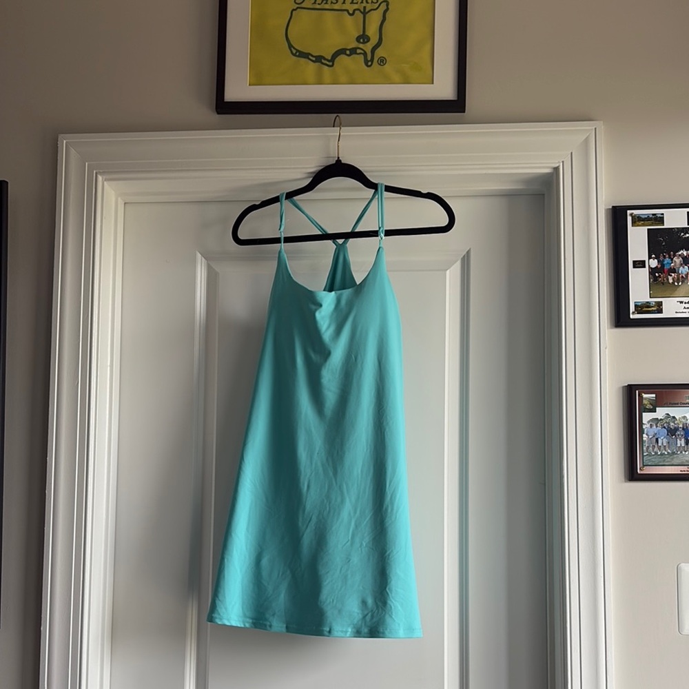 Turquoise Strappy tennis dress with built in shorts and bra